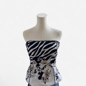 White House Black Market Zebra Floral Strapless Top